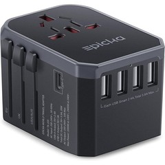 Universal Travel Adapter – Worldwide Charger with USB-C & 4 USB-A Ports, Europea