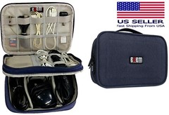 BUBM Electronics Organizer, 2 Compartments Carry Case Dark Blue 9″ for Ipad Mini