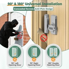 1 PCS Silver 90/180 Degree Keyless Barn Door Lock 3 Digit Password Latch