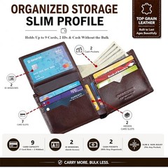 Top Grain Leather Wallet for Men, RFID Blocking Bifold Wallet with Coffee Brown