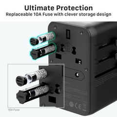 Fosmon 35W Universal Travel Adapter with 2X USB C+2X USB A+2.6ft Type C Cable