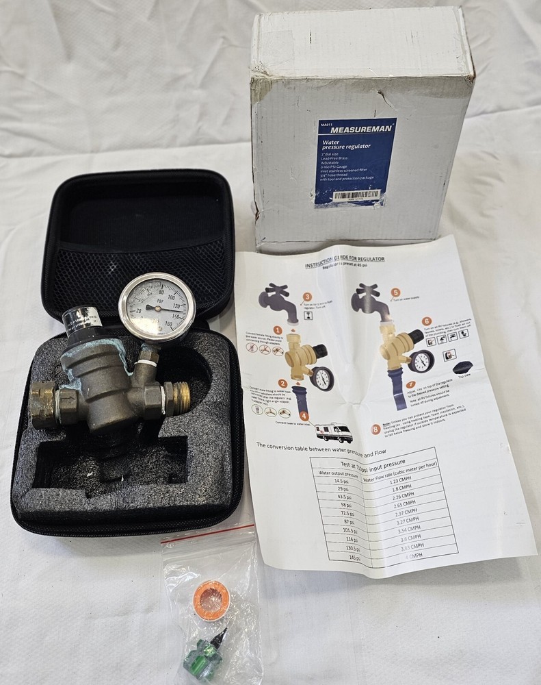 Water Pressure Regulator For RV Lead-free Brass Adjustable Reducer Gauge 3/4″
