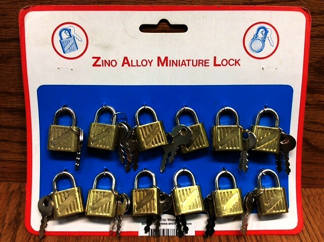 Mini Padlock Metal with a Brass Finish ~ 12 on a Card Wholesale Luggage Zippers