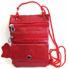 2pc RED Soft Leather Travel Concealed Passport Pouch Neck Purse Adjustable Cord