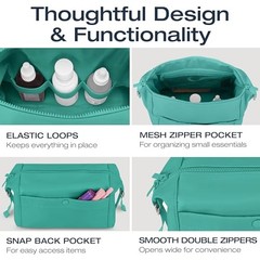 Expandable Toiletry Bag with Side Clips for Adjustable Sizing, Premium Aqua