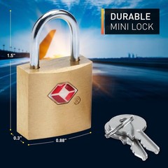 Lewis N. Clark Mini Brass Square TSA Lock + Padlock for Luggage, 3 Pack, Gold