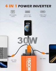 1500W Inverter 12V DC to 120V AC Converter with 2 AC Outlets, 1500W-12V