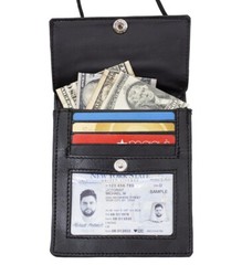 RFID Blocking Leather Passport Holder Credit Card Organizer Neck Strap Lanyard