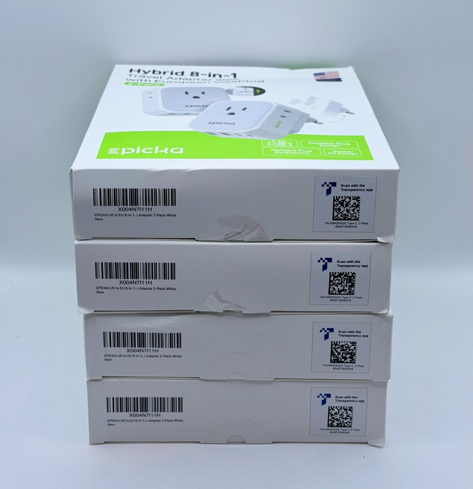 LOT of 4 – Epicka Pack of 2 Hybrid 8-in-1 Travel Adapter 20W & EU VisaPlug – NEW