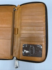 Fossil Brown Leather Passport Holder Travel Wallet Organizer Zip Around Close