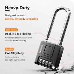 NOVLOCK 2.76 in Long Shackle Combination Locks for Outdoor & Indoor | Heavy D…