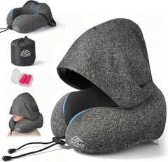 Travel Pillow with Extra Large Hood for Airplane Long Flights Privacy and Comfor