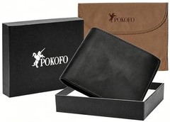 RFID Blocking Genuine Leather Bifold Wallet for Men Black Crazy Horse Leaher