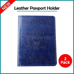 2-Pack Fenzer Passport Holder Wallet, Vaccine Card, Leather Cover DARK BLUE/NAVY