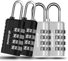 4 Pack Combination Lock 4 Digit Padlock Keyless Resettable Weatherproof Metal