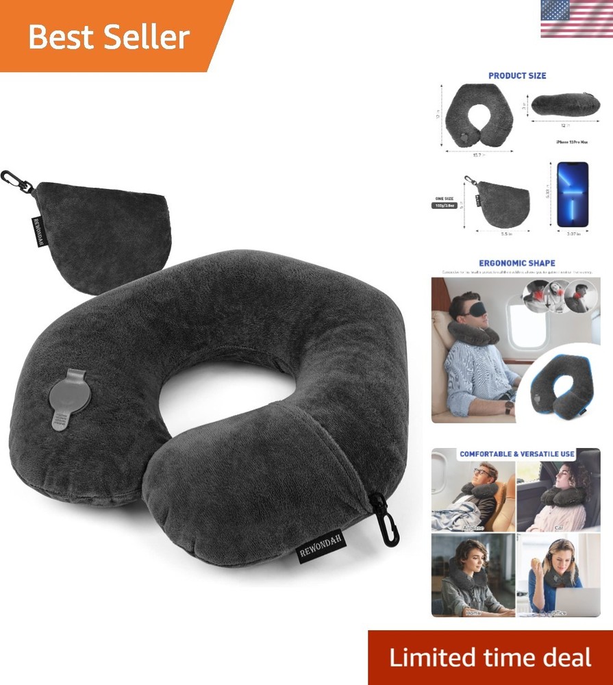 Inflatable Travel Pillow – Soft Velvet U-Shape Neck Support for Airplane Comfort