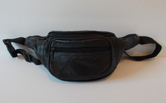 Black Leather Patchwork Extra Large Fanny Pack 5 Zippered Pockets Waist Belt Bag