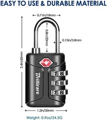 4 Pack TSA Approved Luggage Locks, Combination Travel Padlock, 3-Digit Waterproo