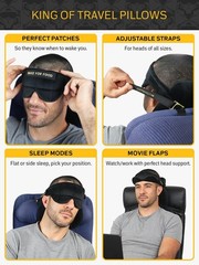 Travel Pillow for Long Flights – Super Soft, Lightweight, Head Strap & Eye Mask