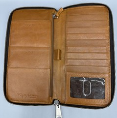 Fossil Brown Leather Passport Holder Travel Wallet Organizer Zip Around Close