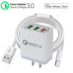 3 Port USB Home Wall Charger Fast Charge Cable QC 3.0 for iPhone Samsung Android