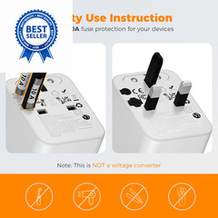 TESSAN Universal Travel Adapter, International Power Adapter White orange