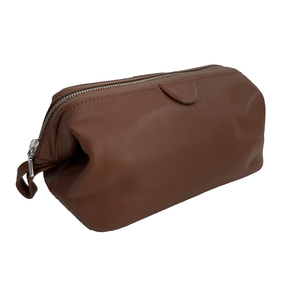 Royce Smooth Soft Brown Leather Zip Top Toiletry Travel Bag