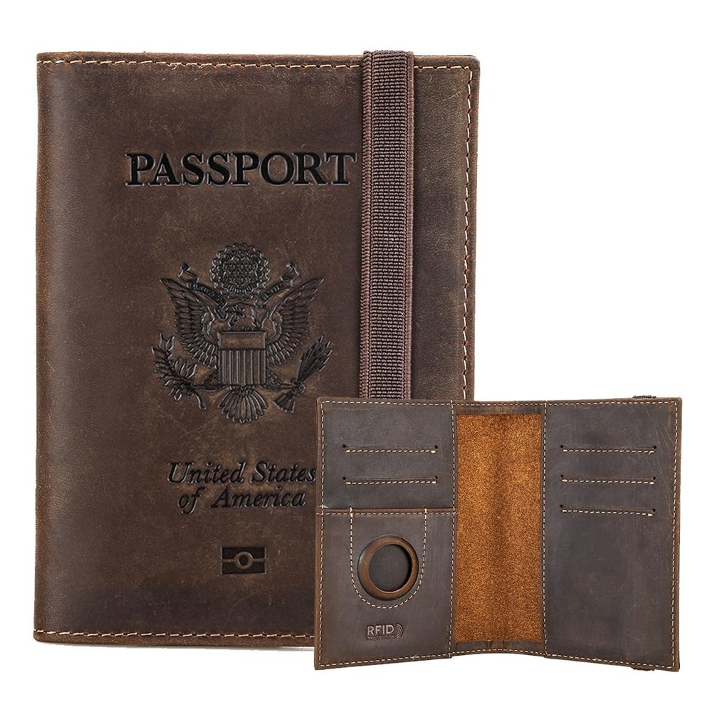 Full Grain Leather Passport Holder for 2 RFID Blocking Travel Passport Wallet…