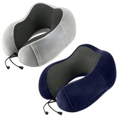 Memory Foam Travel Pillow Set, 2 Pack for Airplane Train, Grey Blue