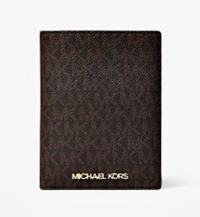 MICHAEL KORS 2pc Travel BOX SET MK Brown logo Saffiano Passport Case Luggage Tag
