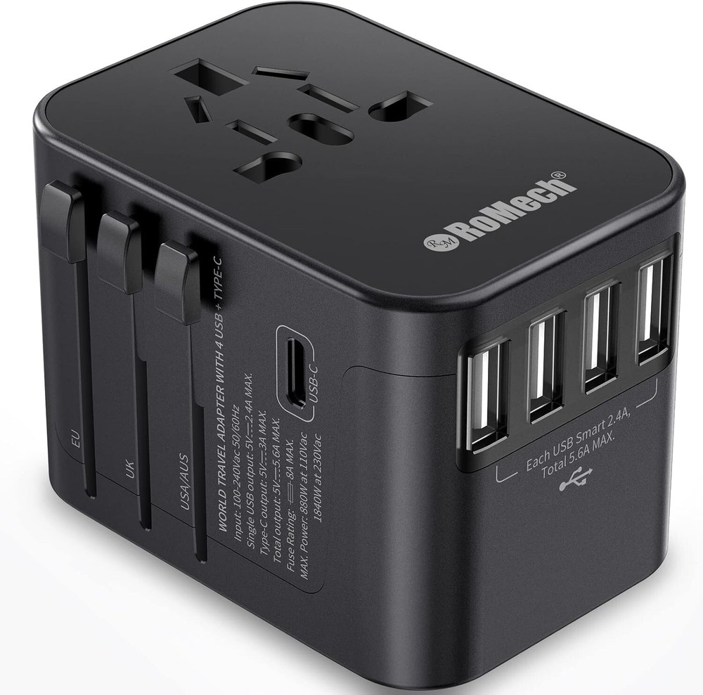 Universal Travel Adapter, 5.6A Smart Power International Plug Adaptor AC Wall Ch