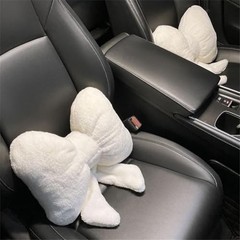 4 Pack Plush Butterfly Knot Car Headrest Pillow and Lumbar Support White