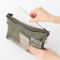 MUJI polyester double zipper case Khaki L Approx. 19 x 27 cm