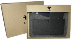 KIKO Passport Holder #302 Leather Wool Slide In Slots Handmade Black Gray