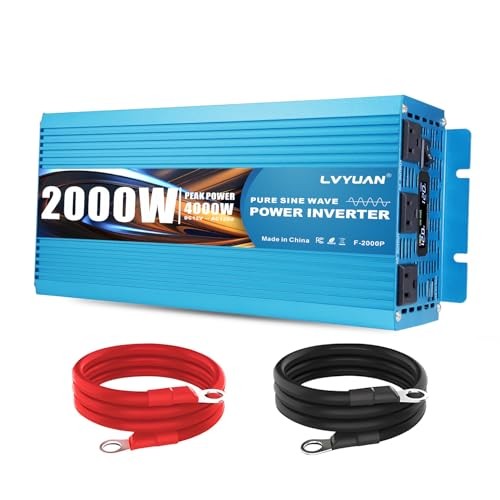 2000 Watt Pure Sine Wave Inverter 12V to 110V 120V DC to AC with LCD 12V-2000W