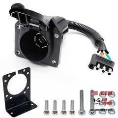4 Pin Flat to 7 Way Round Blade Trailer Plug Adapter RV Tow Truck Light Wire