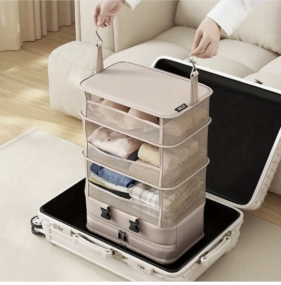 Multi-Layer Travel Storage Rack – Foldable Clothing Storage Bag with 4-Tier Wall