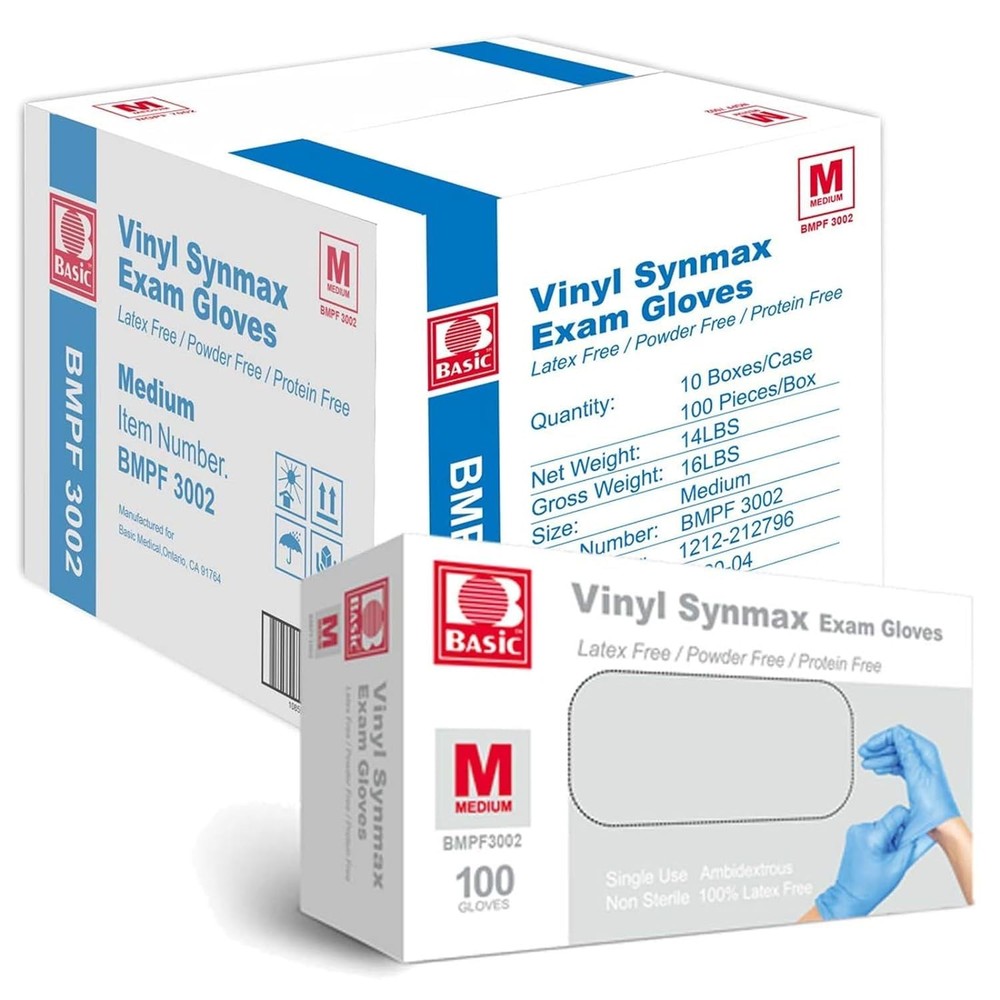 Jointown Basic Vinyl Exam Gloves-Safty Glove Latex-Free & Medium, Blue