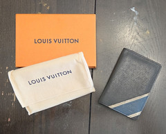 Louis Vuitton Black Blue Beige Leather Wallet Organizer Multiple Card Slots