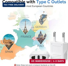 4 Pack European Travel Plug Adapter, Unidapt US to Europe Plug Adapter, European