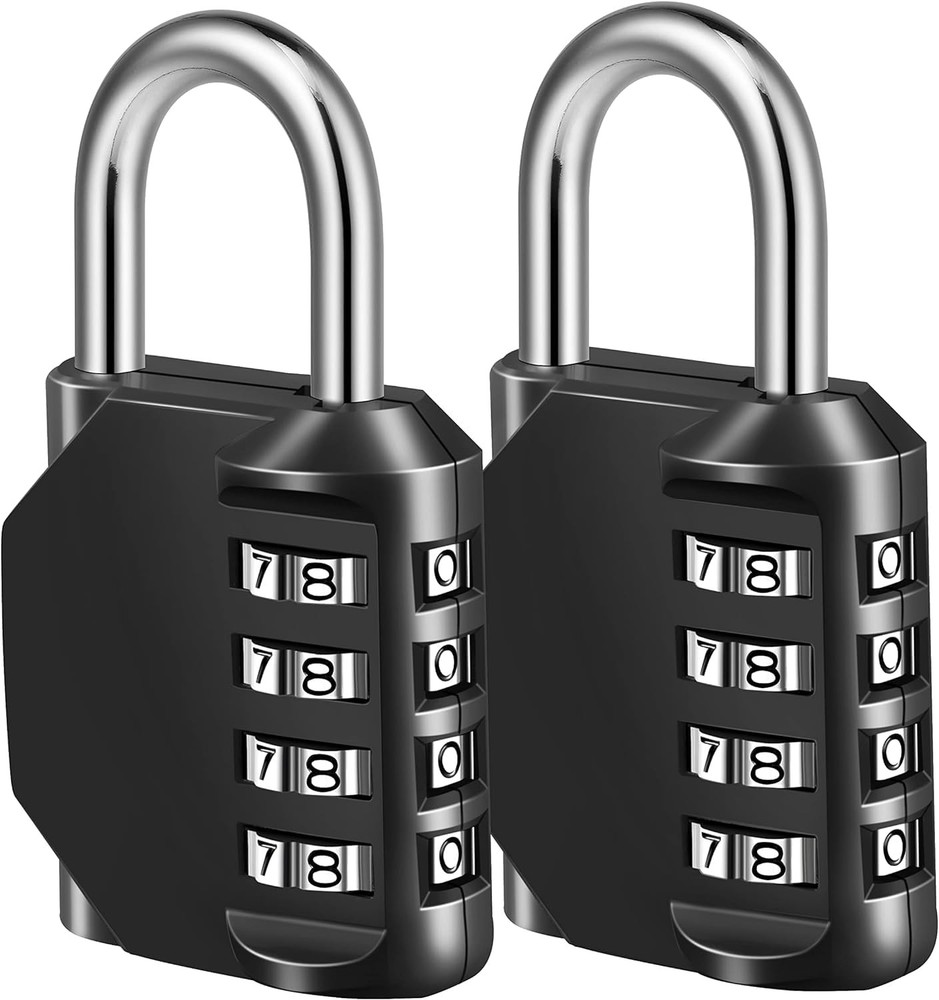 Combination Lock, 4 Digit Padlock for School Gym Sports Locker, (2 Pack, Black)