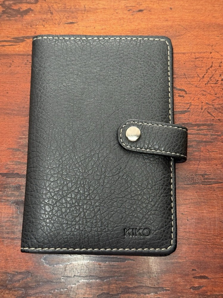 Kiko Black Leather Bifold Snap Passport Holder 5.5″L x 3.75″W