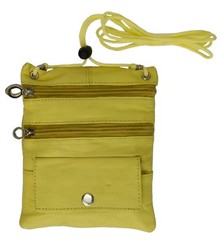 Yellow Leather Travel Neck Bag Passport ID Holder Sling Pouch String Purse