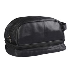 RAS Men’s Real Leather Travel Overnight Wash Gym Shaving Bag 3530 Black