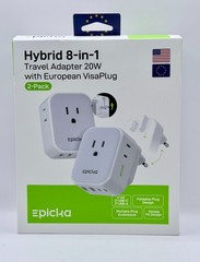 LOT of 4 – Epicka Pack of 2 Hybrid 8-in-1 Travel Adapter 20W & EU VisaPlug – NEW