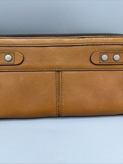 Fossil Brown Leather Passport Holder Travel Wallet Organizer Zip Around Close
