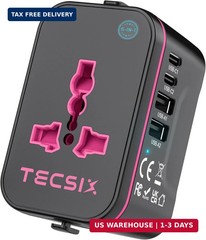 Universal Travel Adapter Worldwide, TECSIX European Travel Plug Adapter with 2 U
