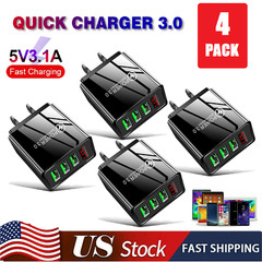 4Pack Wall Charger QC 3.0 Fast Quick 3 USB Port Hub Power Charge Adapter US Plug