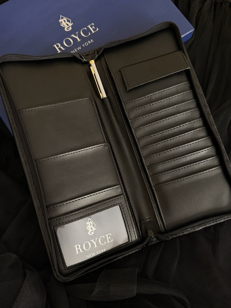 ROYCE New York Black Leather Travel Wallet Passport Holder NEW