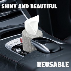 Bling Car Tissue Holder for Cup – Sparkly Rhinestone Round White
